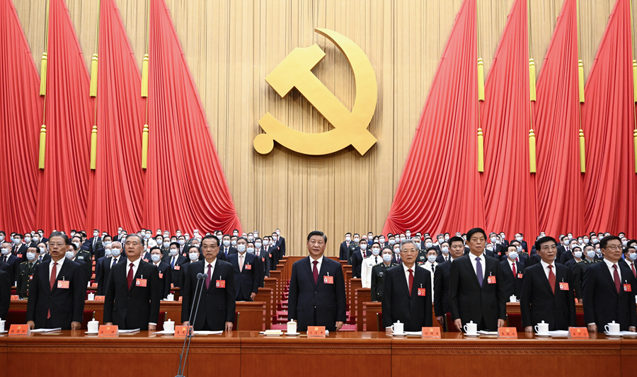 10月16日,中国共产党第二十次全国代表大会在北京人民大会堂开幕。这是习近平、李克强、栗战书、汪洋、王沪宁、赵乐际、韩正、胡锦涛在主席台上。新华社记者 李学仁 摄 10月16日,中国共产党第二十次全国代表大会在北京人民大会堂开幕。这是习近平、李克强、栗战书、汪洋、王沪宁、赵乐际、韩正、胡锦涛在主席台上。新华社记者 李学仁 摄